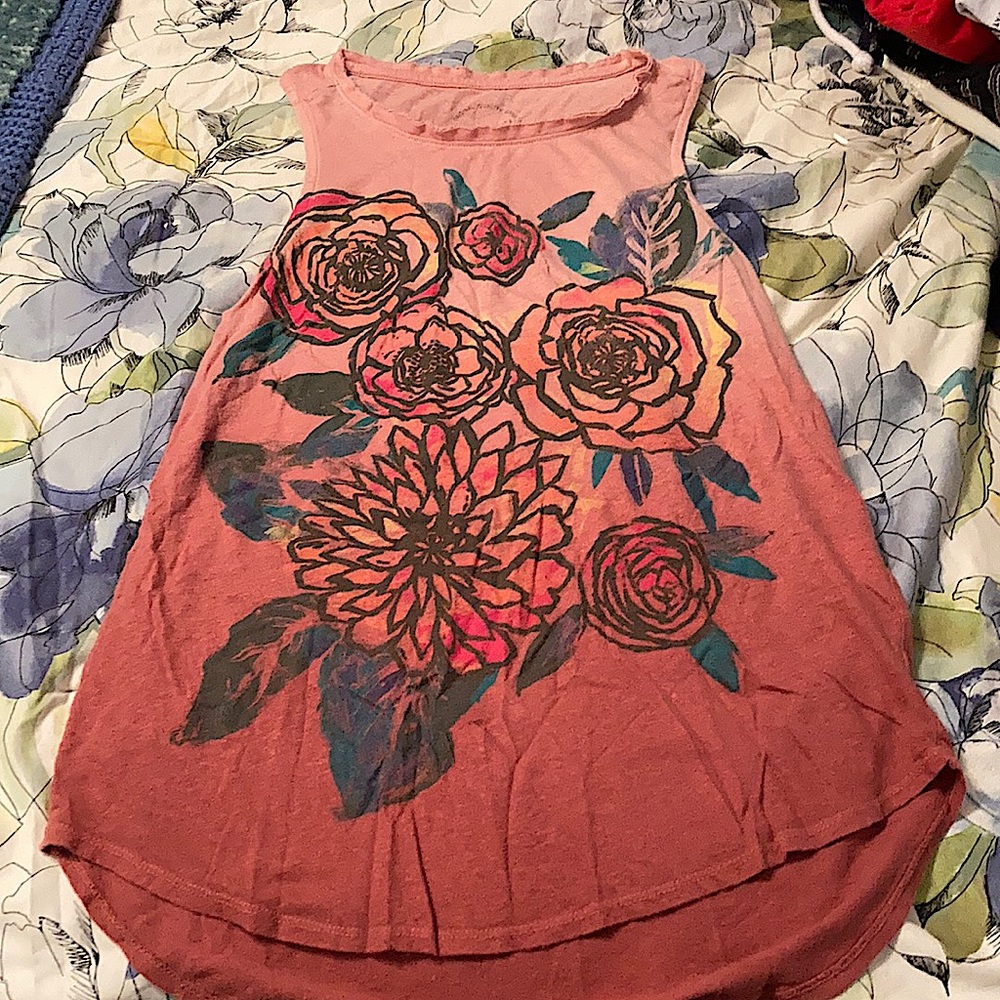Lucky Brand Distressed Rose Tank Top